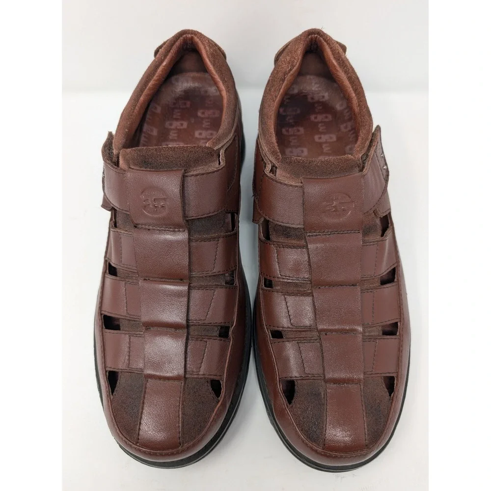 Gravity Defyer Men 11.5 Brown Leather Fisherman Sandals TB581B Shoes VERY NICE!